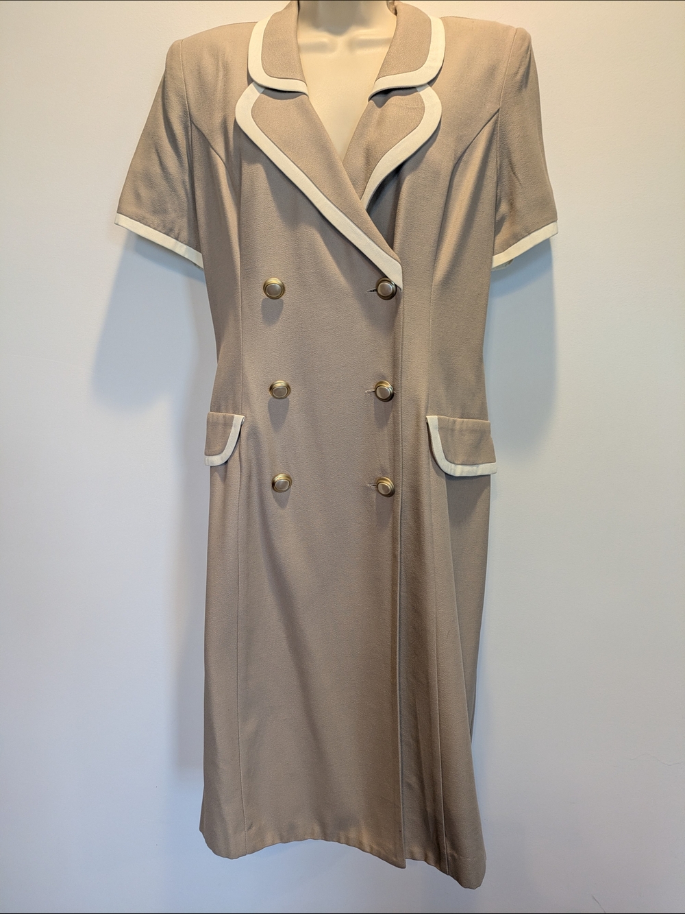 Danny & Nicole Taupe Midi Dress with White Trim